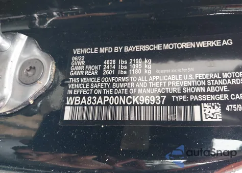 2022 BMW M440I z USA, uszkodzony, nr VIN WBA83AP00NCK96937